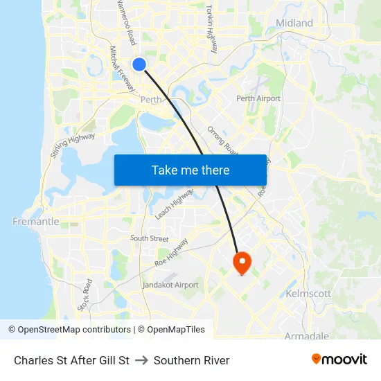 Charles St After Gill St to Southern River map
