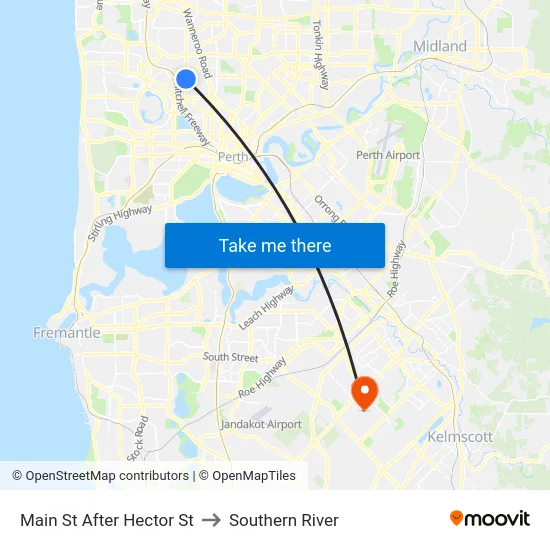 Main St After Hector St to Southern River map