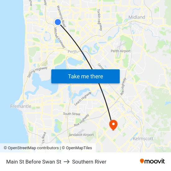 Main St Before Swan St to Southern River map