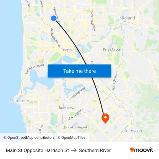 Main St Opposite Harrison St to Southern River map