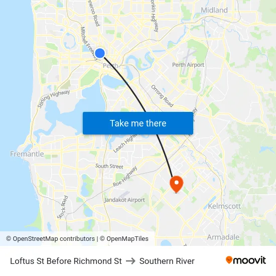 Loftus St Before Richmond St to Southern River map