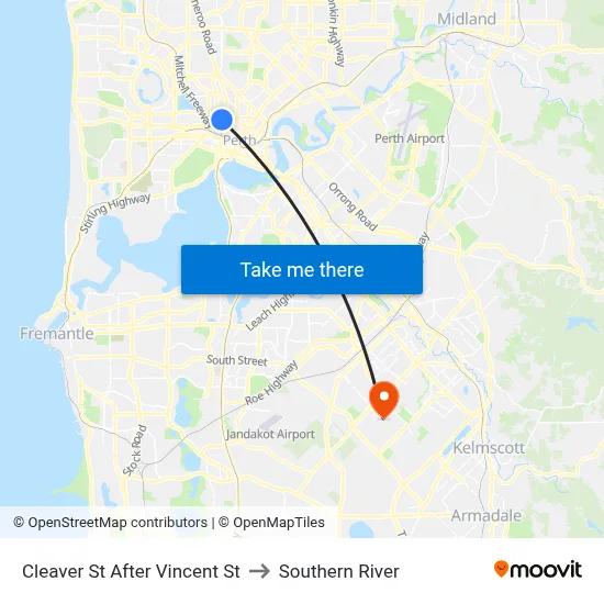 Cleaver St After Vincent St to Southern River map