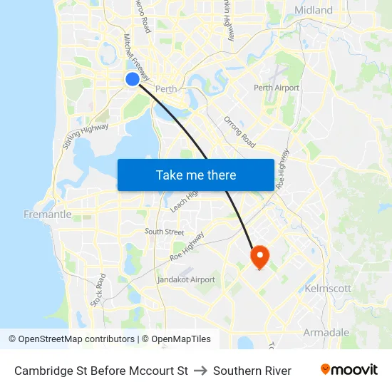 Cambridge St Before Mccourt St to Southern River map