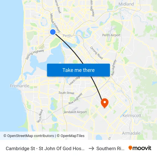 Cambridge St - St John Of God Hospital to Southern River map