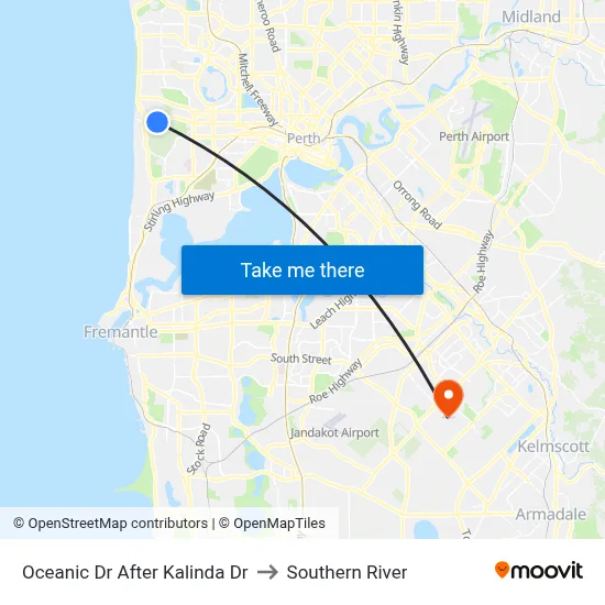 Oceanic Dr After Kalinda Dr to Southern River map