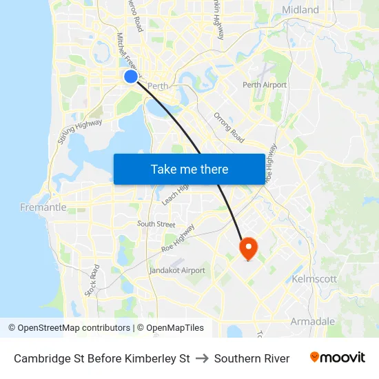 Cambridge St Before Kimberley St to Southern River map