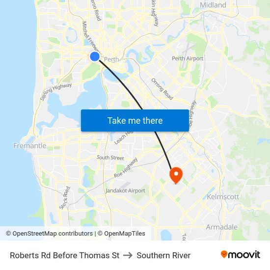 Roberts Rd Before Thomas St to Southern River map