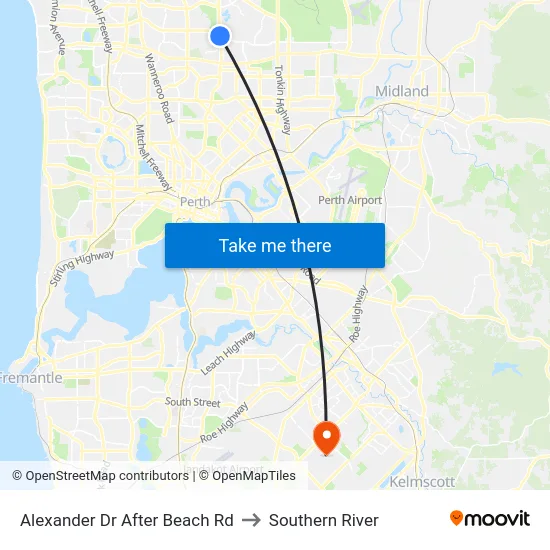 Alexander Dr After Beach Rd to Southern River map
