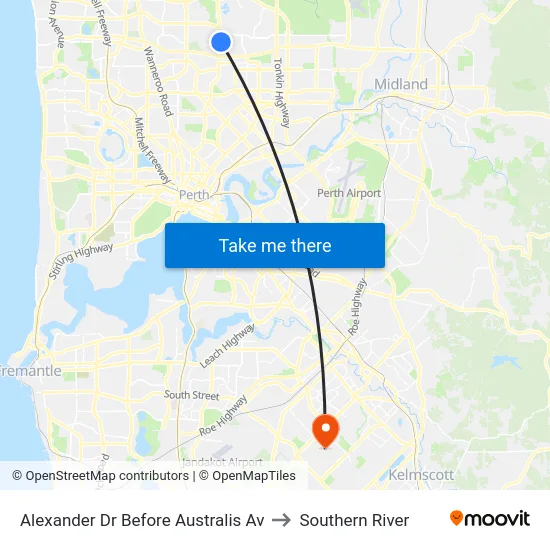 Alexander Dr Before Australis Av to Southern River map