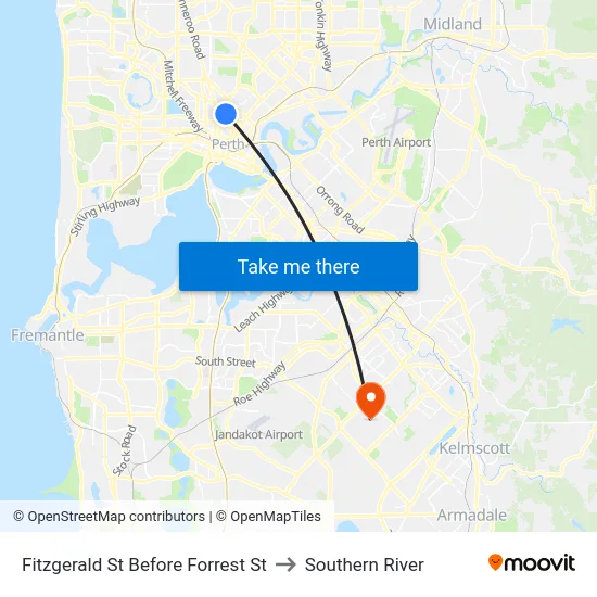 Fitzgerald St Before Forrest St to Southern River map