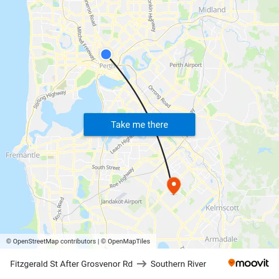 Fitzgerald St After Grosvenor Rd to Southern River map