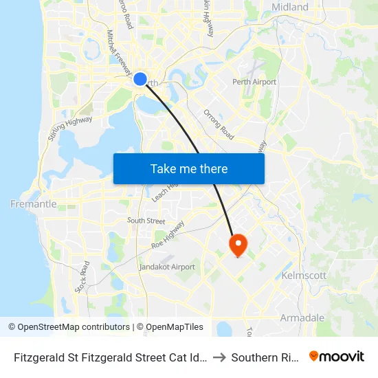 Fitzgerald St Fitzgerald Street Cat Id 13 to Southern River map