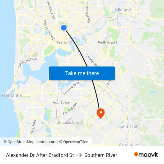 Alexander Dr After Bradford St to Southern River map