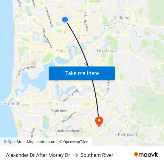 Alexander Dr After Morley Dr to Southern River map