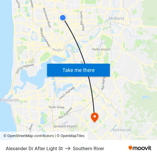 Alexander Dr After Light St to Southern River map