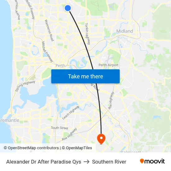 Alexander Dr After Paradise Qys to Southern River map