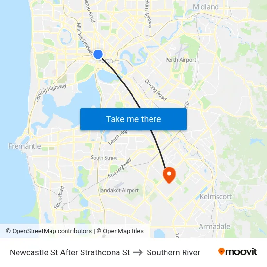 Newcastle St After Strathcona St to Southern River map