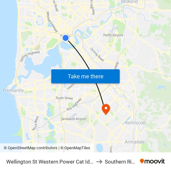 Wellington St Western Power Cat Id 57 to Southern River map