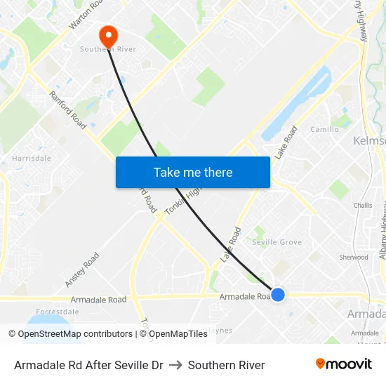 Armadale Rd After Seville Dr to Southern River map