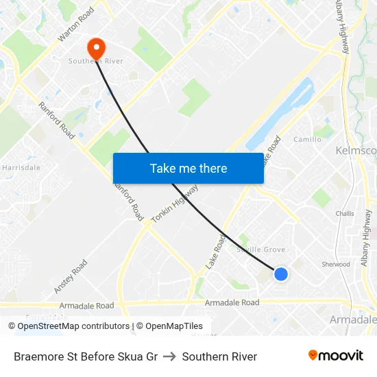 Braemore St Before Skua Gr to Southern River map