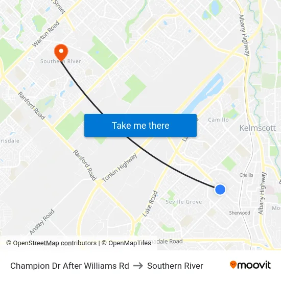 Champion Dr After Williams Rd to Southern River map