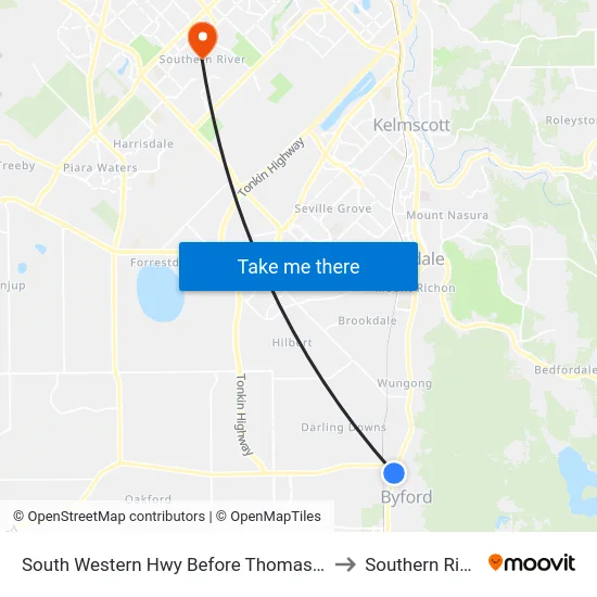 South Western Hwy Before Thomas Rd to Southern River map