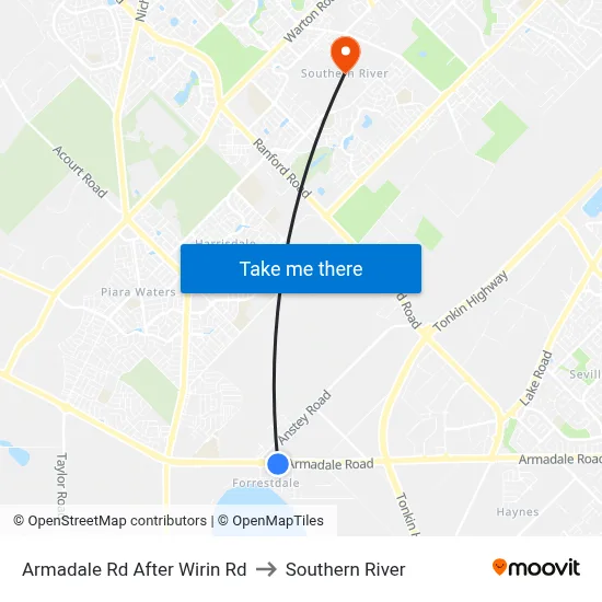 Armadale Rd After Wirin Rd to Southern River map