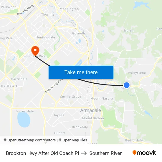 Brookton Hwy After Old Coach Pl to Southern River map