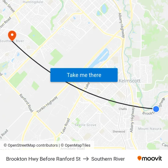 Brookton Hwy Before Ranford St to Southern River map