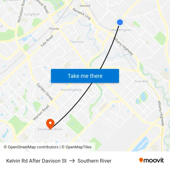 Kelvin Rd After Davison St to Southern River map
