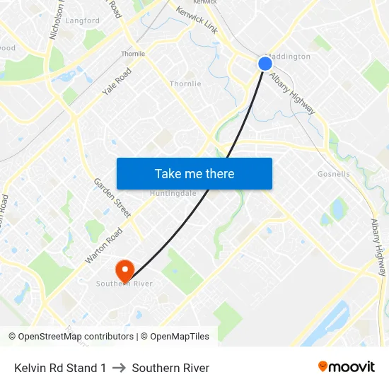Kelvin Rd Stand 1 to Southern River map