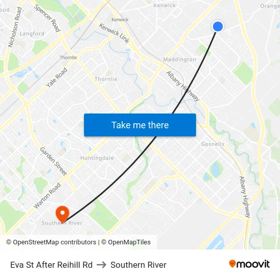 Eva St After Reihill Rd to Southern River map