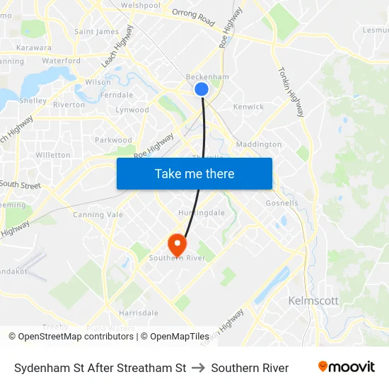 Sydenham St After Streatham St to Southern River map