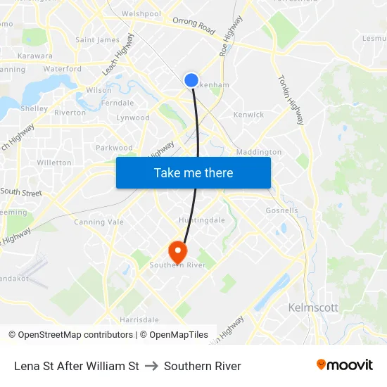 Lena St After William St to Southern River map
