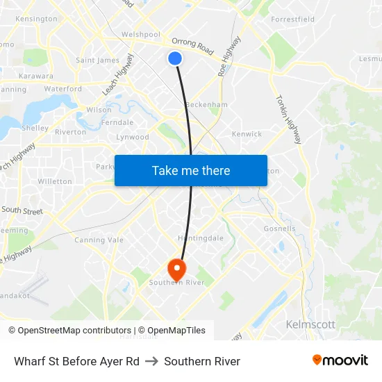 Wharf St Before Ayer Rd to Southern River map
