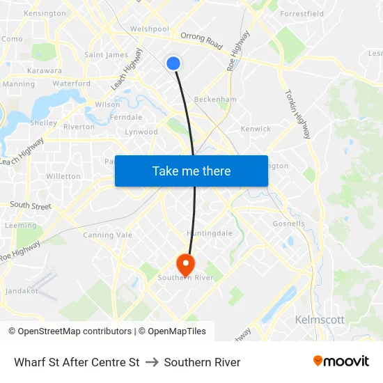 Wharf St After Centre St to Southern River map