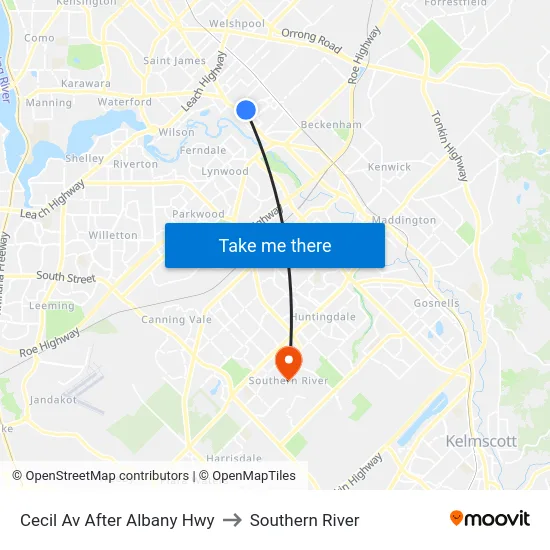 Cecil Av After Albany Hwy to Southern River map