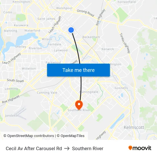 Cecil Av After Carousel Rd to Southern River map