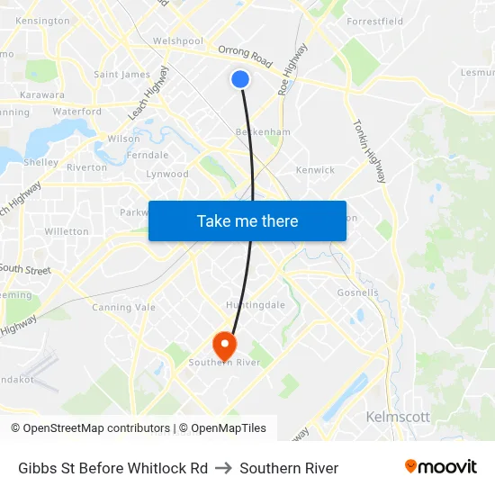 Gibbs St Before Whitlock Rd to Southern River map