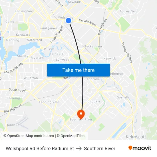 Welshpool Rd Before Radium St to Southern River map