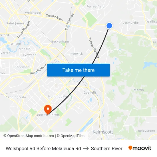 Welshpool Rd Before Melaleuca Rd to Southern River map
