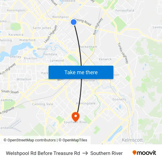Welshpool Rd Before Treasure Rd to Southern River map