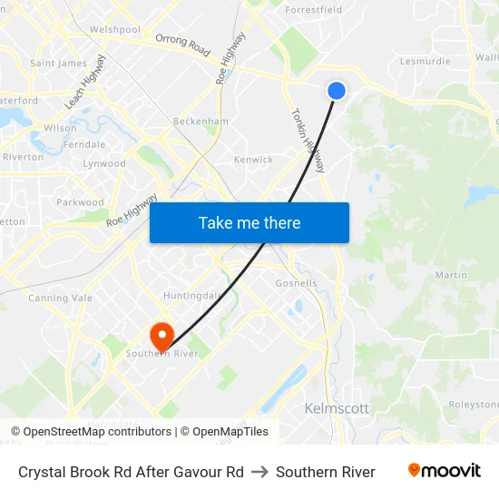 Crystal Brook Rd After Gavour Rd to Southern River map