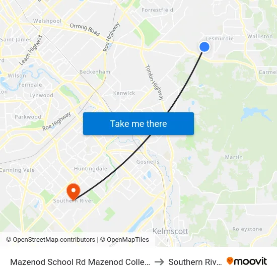 Mazenod School Rd Mazenod College to Southern River map