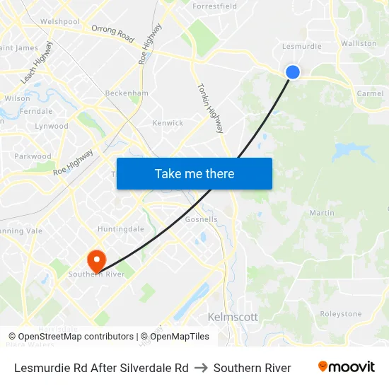 Lesmurdie Rd After Silverdale Rd to Southern River map
