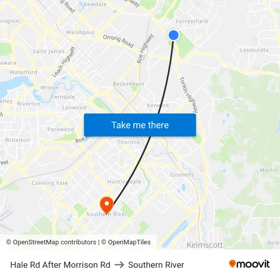 Hale Rd After Morrison Rd to Southern River map