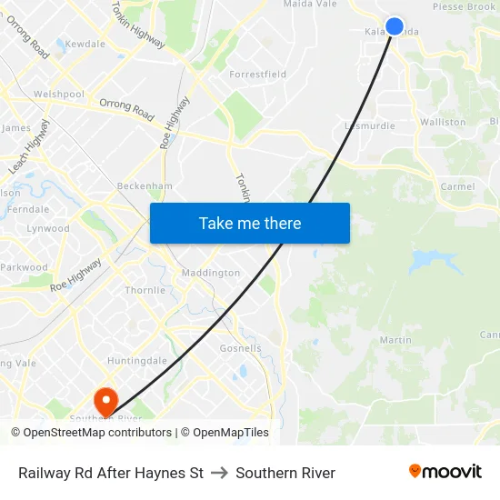 Railway Rd After Haynes St to Southern River map