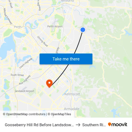 Gooseberry Hill Rd Before Landsdowne Rd to Southern River map