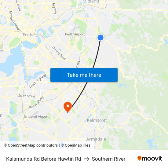 Kalamunda Rd Before Hawtin Rd to Southern River map