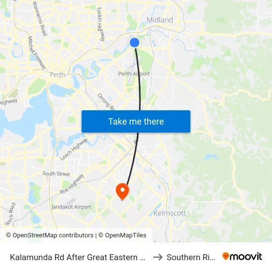 Kalamunda Rd After Great Eastern Hwy to Southern River map